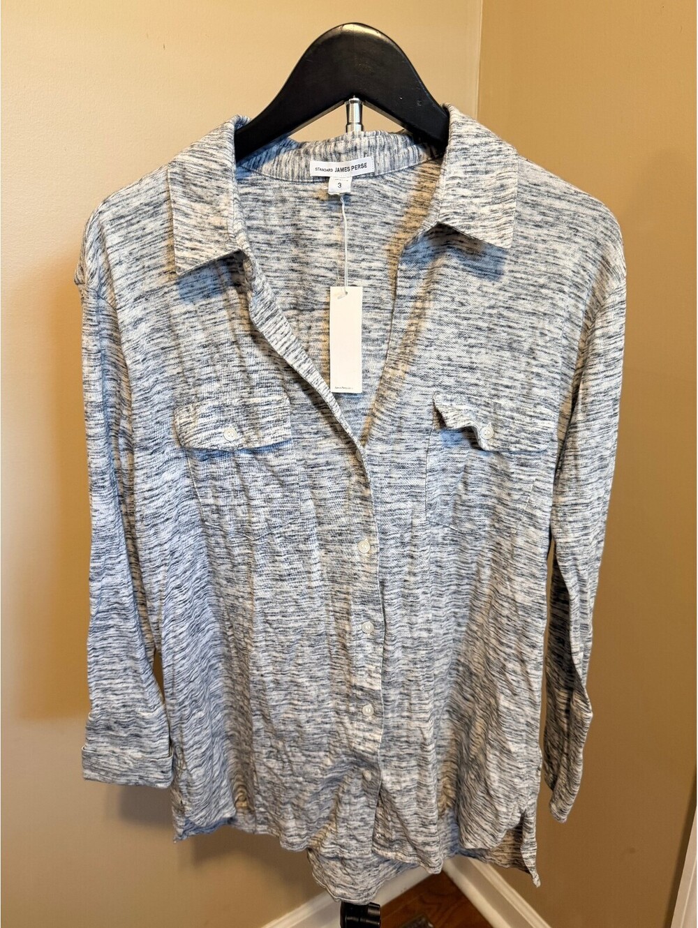 James Perse Marled Button Front Shirt NWT Women's Size 2 Lightweight Top